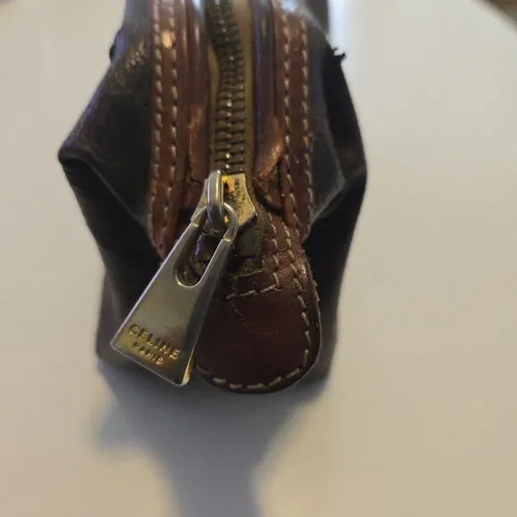 CELINE Old Vintage Pouch PVC Leather Cosmetic Bag Authentic Brown - Picture 5 of 16